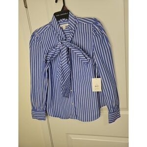 Free Assembly Womens  Blue White Striped Blouse Top Shirt Size S NWT